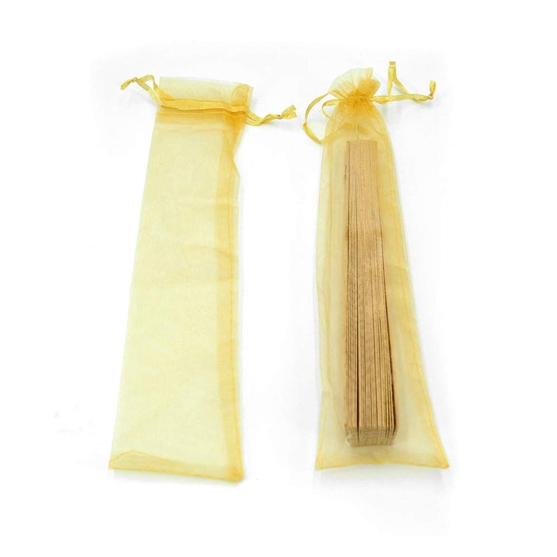 Bezall 50Pcs Golden Organza Hand Fan Bags, 2x10 Inches Folding Fan Drawstring Organza Gift Bag Hand Fan Pouch Party Wedding Favor Bags - Image 5